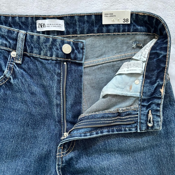 ZARA High Rise Full Length Flare Blue Jeans--6 - Picture 4 of 14